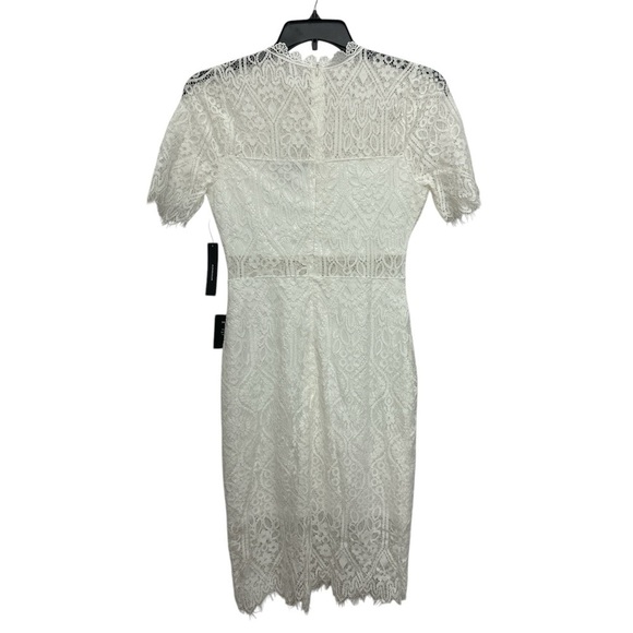 Lulus Remarkable White Sheer Lace Short Sleeve Mini Dress Size Small Bridal NWT - Picture 3 of 6